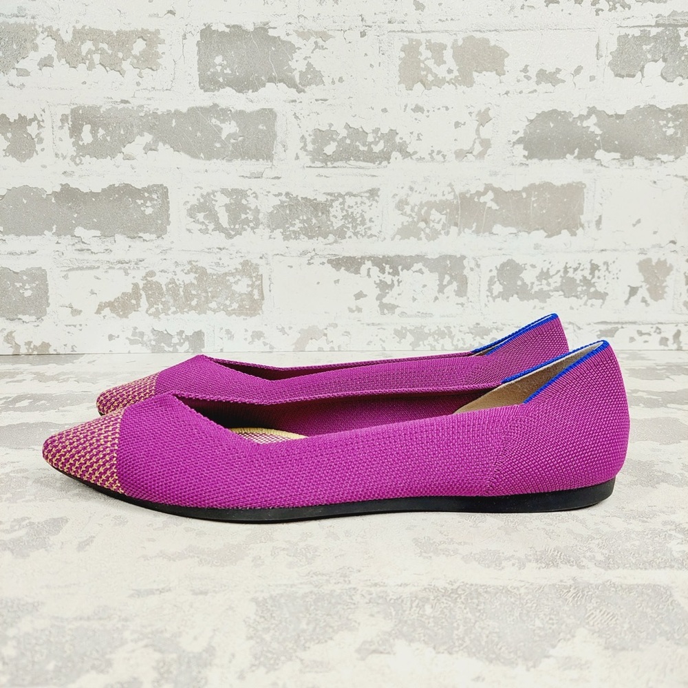 NEW Rothy's The Flat Purple Knit Gold Pointy Toe Slip On Loafers C691